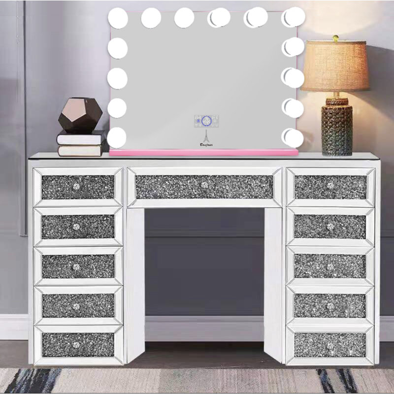 Hollywood Vanity Set with Mirror , Pink, 27 H x 31.5 W