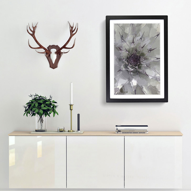 Green & Purple Succulent in Abstract - Picture Frame Graphic Art Print, 36cm H x 27cm W x 2cm D, Black Framed