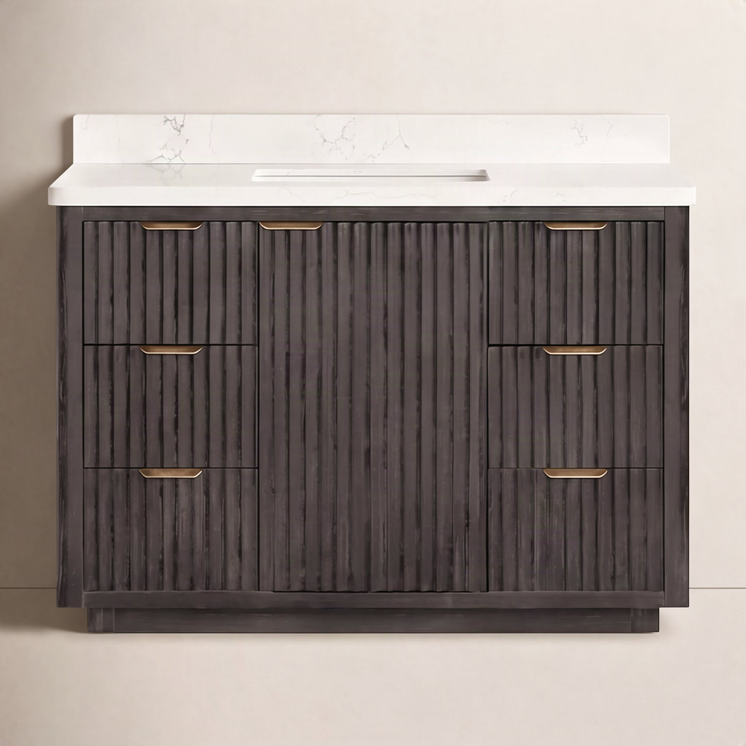 Adela 48'' Single Bathroom Vanity, White, Black, Gold