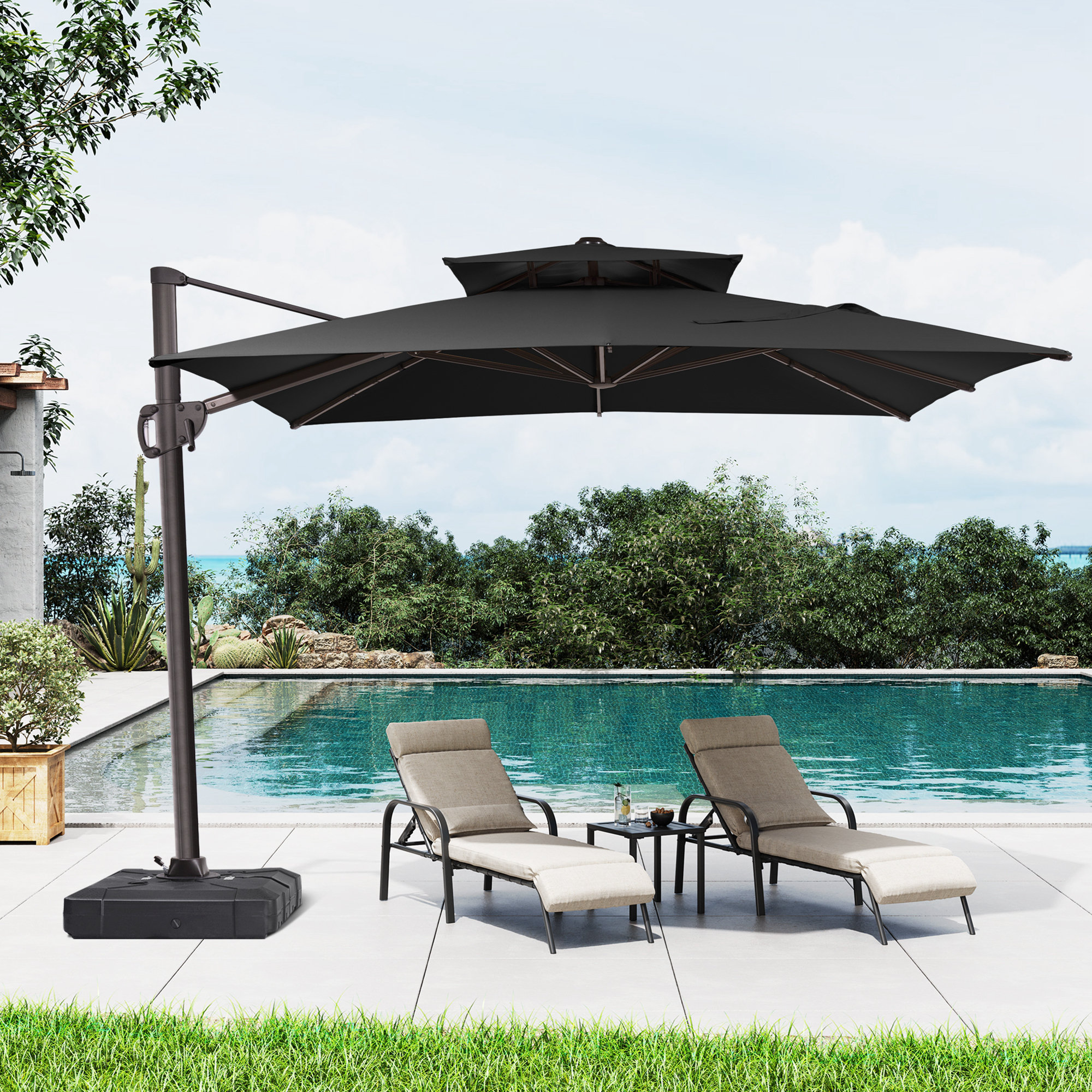 Arlmont And Co 119 Ft Patio Rectangular Cantilever Umbrella Weighted Base Is Not Included 0647