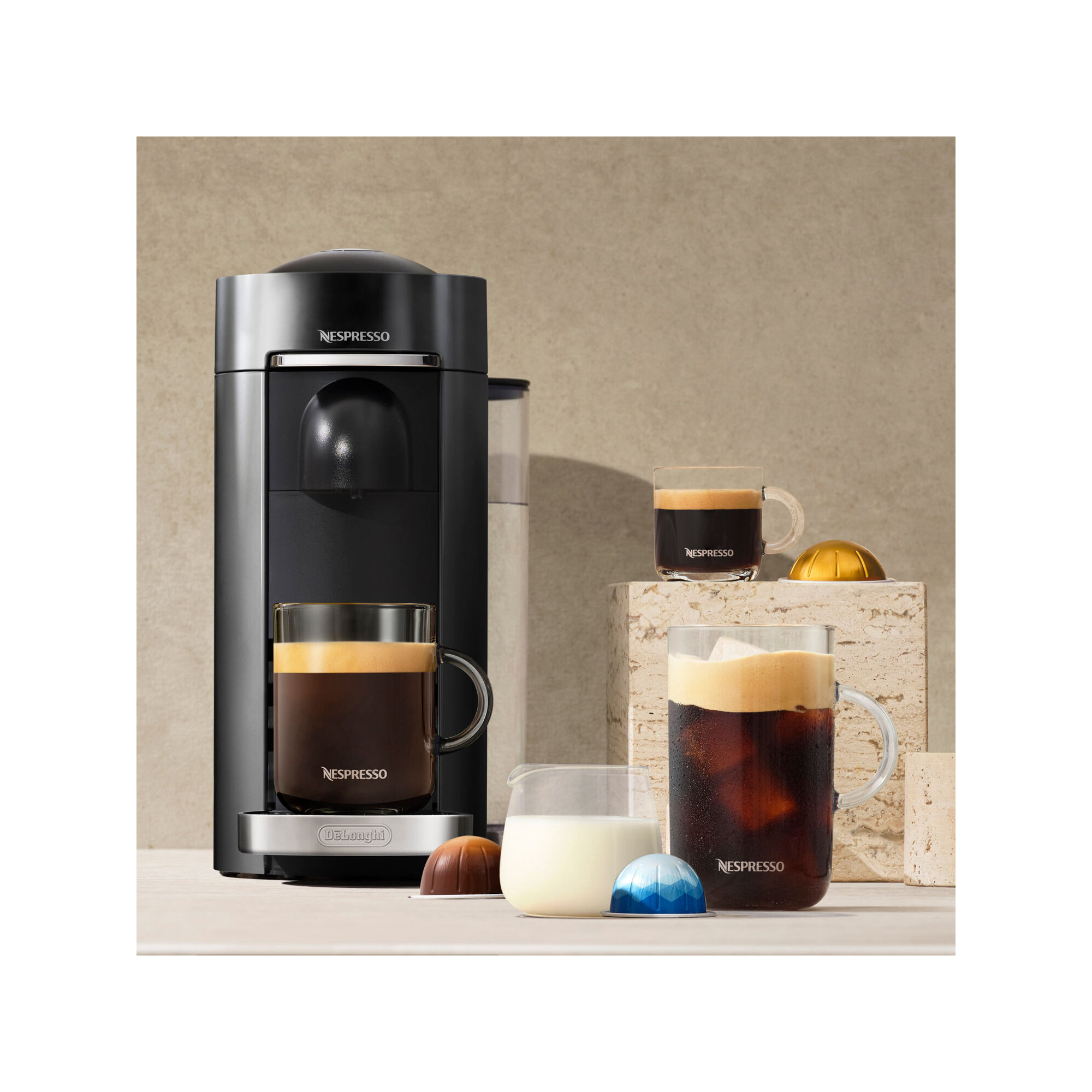 Nespresso VertuoPlus Deluxe Espresso Machine with Aeroccino Milk Frother by De'Longhi, Black