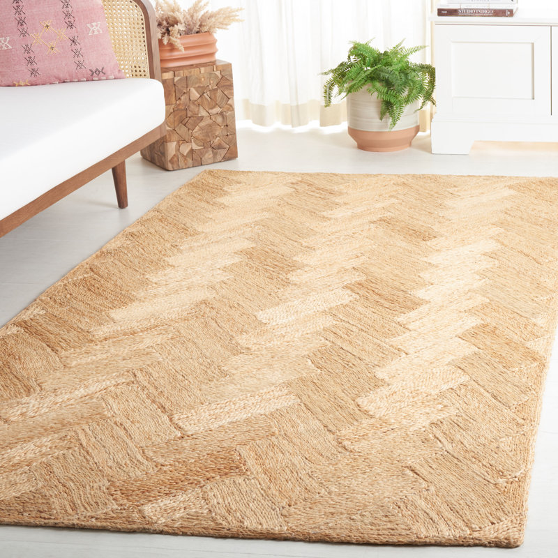 Shokat Natural Fiber Hand Loomed Jute Pile Chevron Rug, Rectangle 5' x 8'