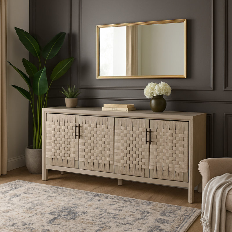 Buffet Buffet de 76 po en bois de manguier naturel avec 4 portes Pam