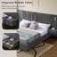 Lit plateforme tapissier avec tête de lit en chenille plissée, tables de chevet intégrées, lampes réglables et support à lattes stable - aucun sommier nécessaire-216744477-216127785