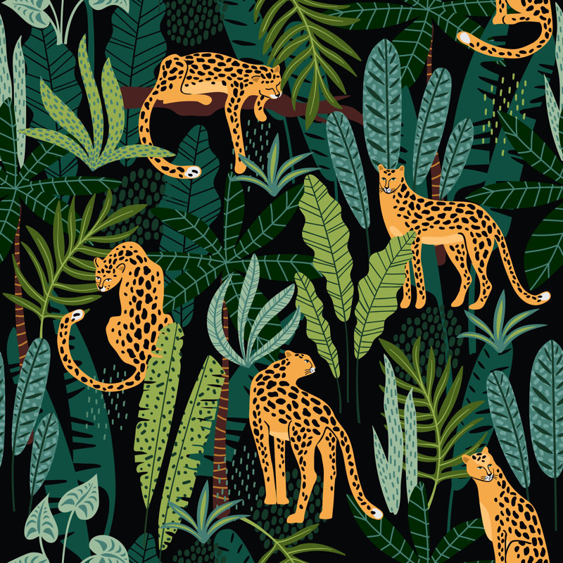 Leopards And Tropical Leaves by Nadezda_Grapes - Wrapped Canvas Print, 91cm H x 91cm W x 3.8cm D