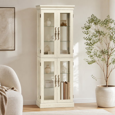 Vitrine lumineuse vitrée, vitrine, armoire de rangement en verre, armoire à vin en verre, présentoir à jouets en bois pour le salon, la cuisine, l'ampoule du garde-manger inclus