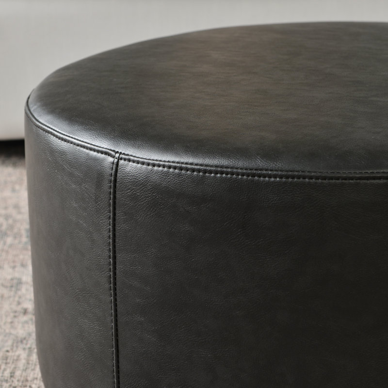 Repose-pieds rond en similicuir de 24 po de largeur, Noir