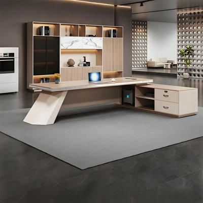 70.87"Minimalist L-shaped natural-colour office desk