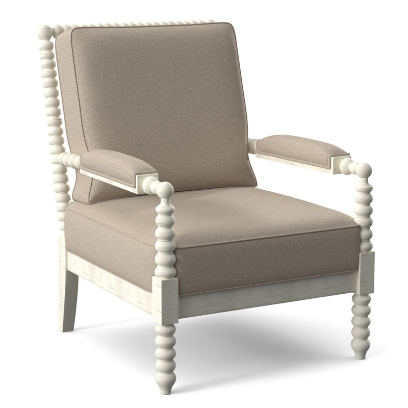 Lind Island 29" Wide Lounge Chair, Sunbrella Beige Pinstripe; 6205-74, Antique Frost White Finish