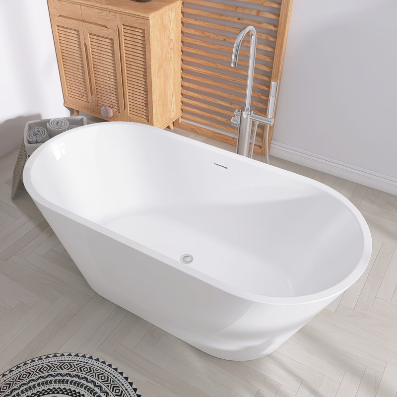 Baignoire de trempage autoportante en acrylique 63 "x 30" avec drain central en blanc