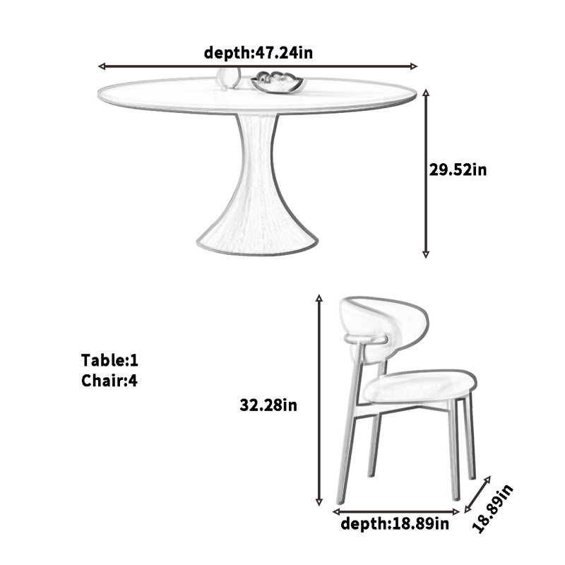 Nordic style solid wood round table, 29.52"H x 47.24"L x 47.24"W