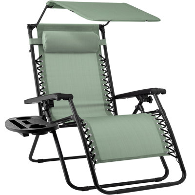 Fauteuil inclinable pliant avec auvent réglable, appui-tête et plateau à accessoires latéral