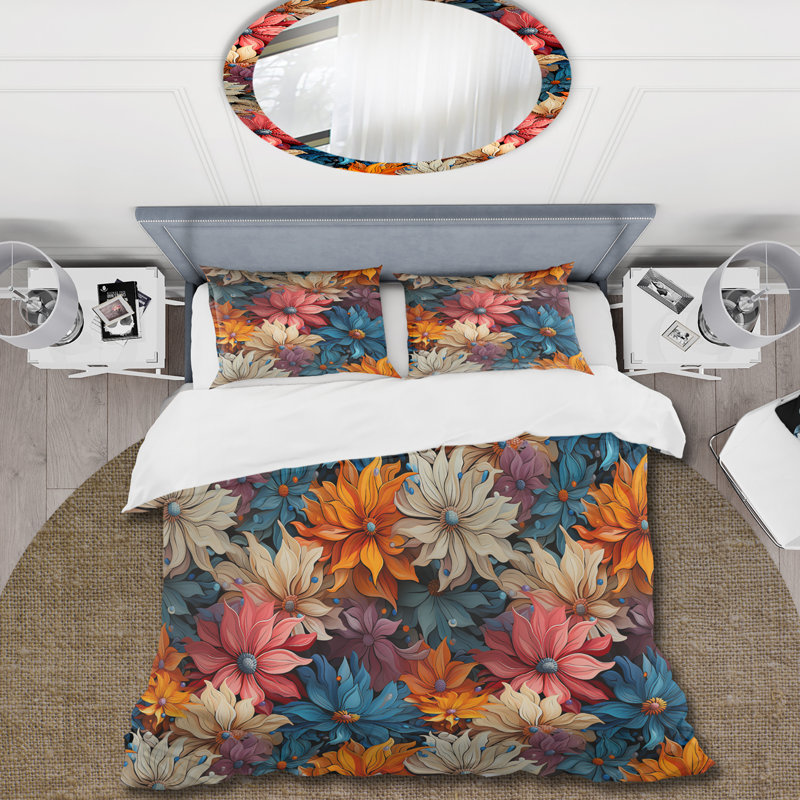 Colorful Popart Pixel Flower Garden - Ensemble de housse de couette à motif floral