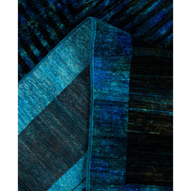 Overdyed Hand-Knotted Wool Modern-Contemporary Blue Area Rug 5' 10" x 9' 4"