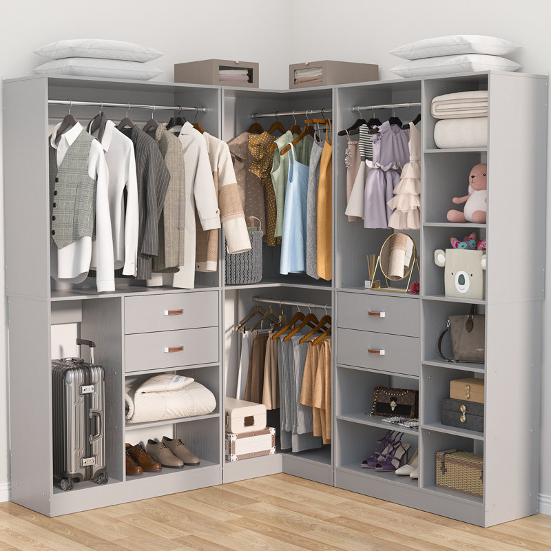 Natashia 71'' - 110'' W  Freestanding Closet System with Drawers, Grey