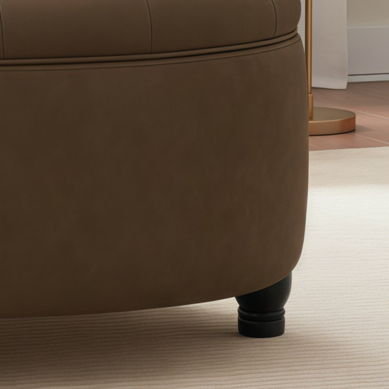 Repose-pieds rond noir avec coussin de rangement et plateau de table amovible. Convient aux salons, aux chambres et aux bureaux.