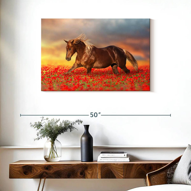 Horse In Poppy Field, 24" H x 36" W