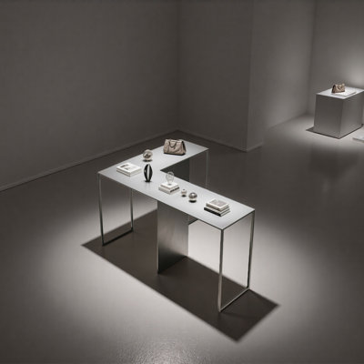 Stainless steel display table for clothing store