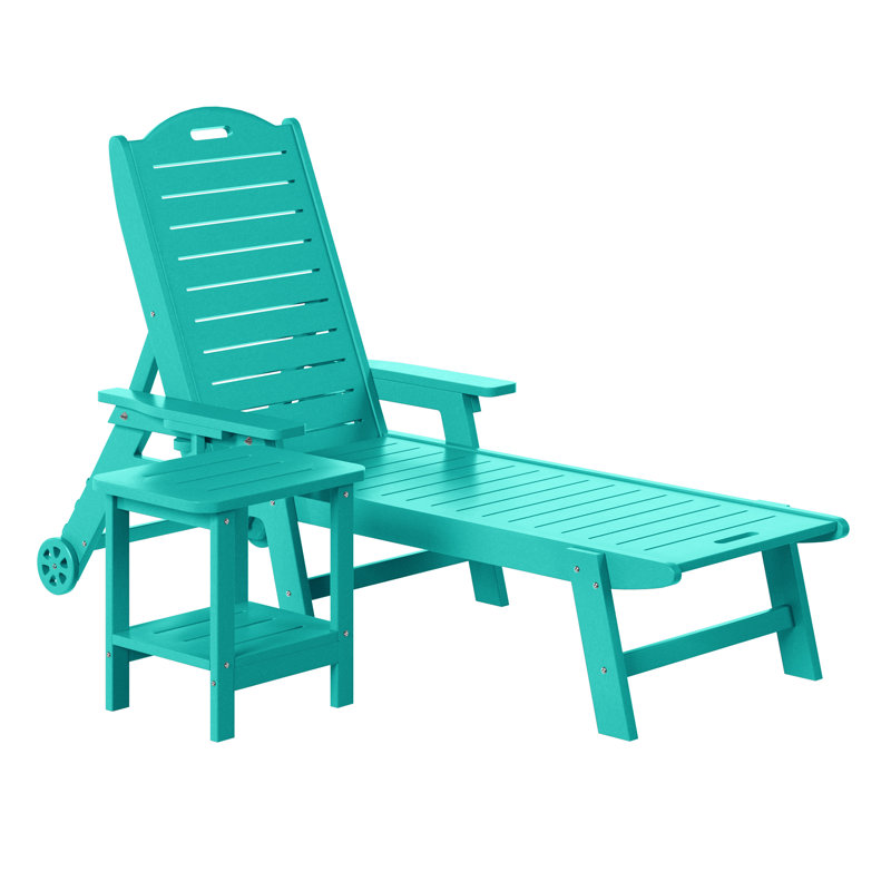 Brighton Outdoor 2-Piece Poly Reclining Chaise Set With Wheels & Cup Holder, Teal
