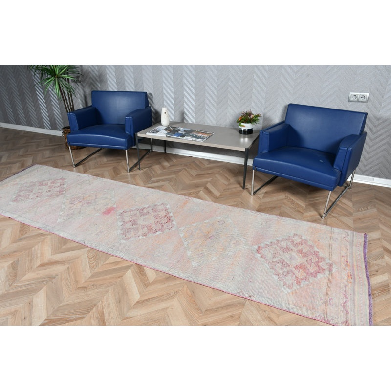 Tapis de couloir en laine beige fait à la main en laine beige Herki