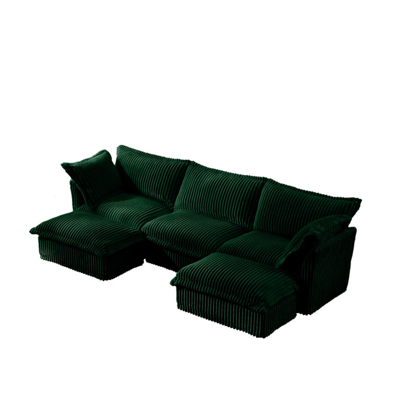 Canapé modulaire en U en velours côtelé vert
