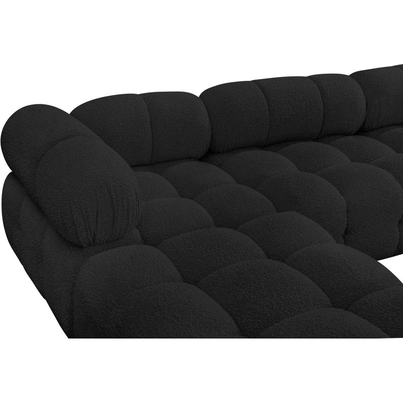 Ames Upholstered Sofa, Black Boucle Fabric, 4 Armless, 2 Corner, 1 Ottoman