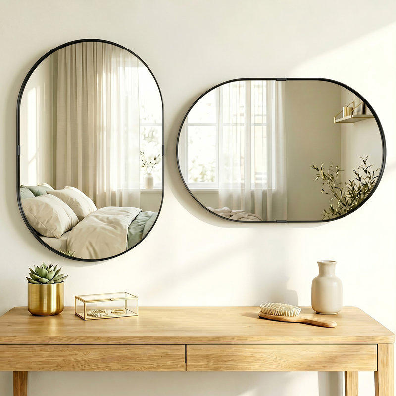 HOMCOM Oval Wall Mirror Elevated Aluminium Alloy Frame, Black