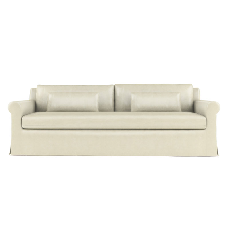 Canapé à accoudoirs arrondis Ludlow, Cuir rétro albâtre, H 34 po x l 84 po x P 38 po, Patiné