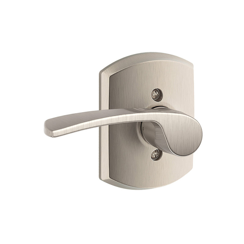 Merano Lever with Greenwich Trim Non-Turning Lock, Satin Nickel, Left Hand