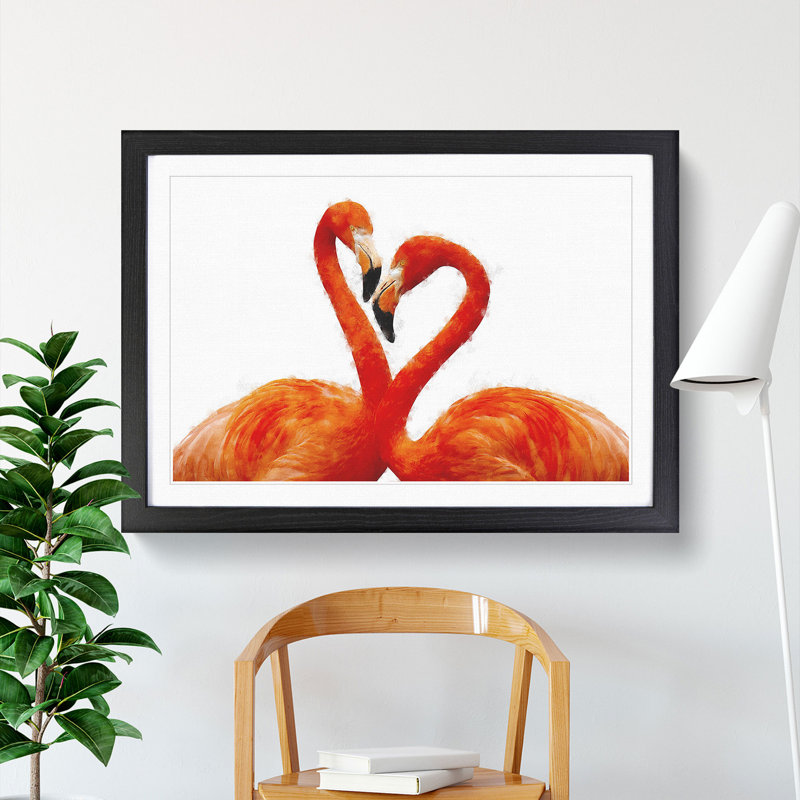 Two Loving Flamingos - Picture Frame Graphic Art Print, 24cm H x 33cm W x 2cm D, Black Framed