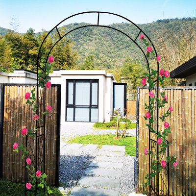 Easy-Install Outdoor Garden Arch Trellis, 94.5'' Tall Rose Arbor, Climbing Plant Support In Black Metal