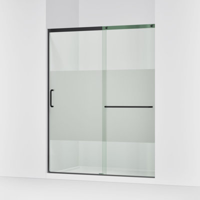 Grande porte de douche coulissante Elate, H 75-1 / 2 po x L 56-1 / 4 - 59-5 / 8 po, avec verre épais transparent 5/16 po avec bande d'intimité