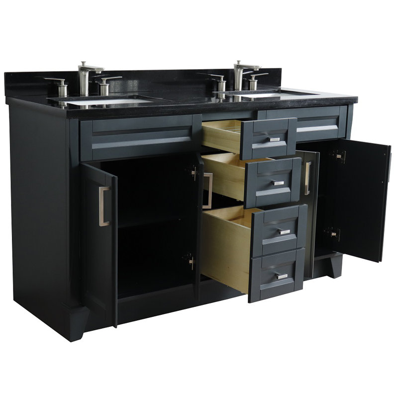 Thaxten 61'' Double Bathroom Vanity with Top, Black