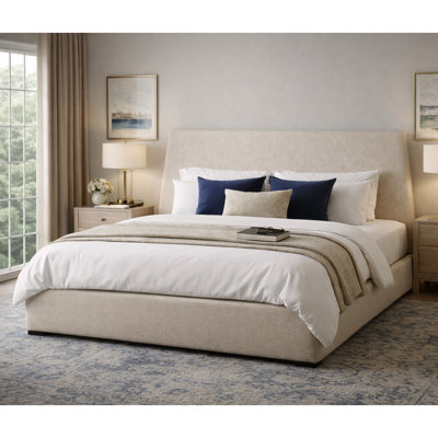 Gerhart  51.5" Luxlury Headboard Hydraulic Lift Up Storage Upholstered Platform Bed,Trapezoid,Tweed Beige,King