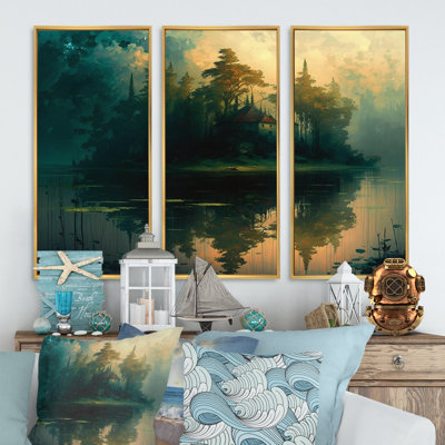 «Mysterious Island In The Morning Dawn», reproduction d'art sur toile 3 pièces