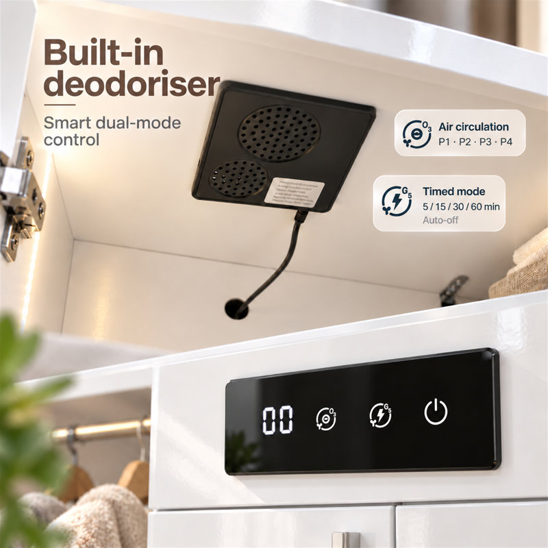 80cm White High Gloss Shoe Cabinet, Slim 30cm Deep, Motion Sensor LED and Deodoriser