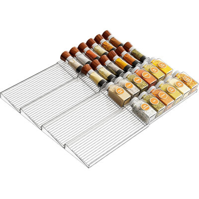 Expandable Clear Acrylic Spice Drawer Organizer, 8 Piece Slanted Tiered Insert Adjustable 11" to 22" for Kitchen Cabinet Countertop Storage