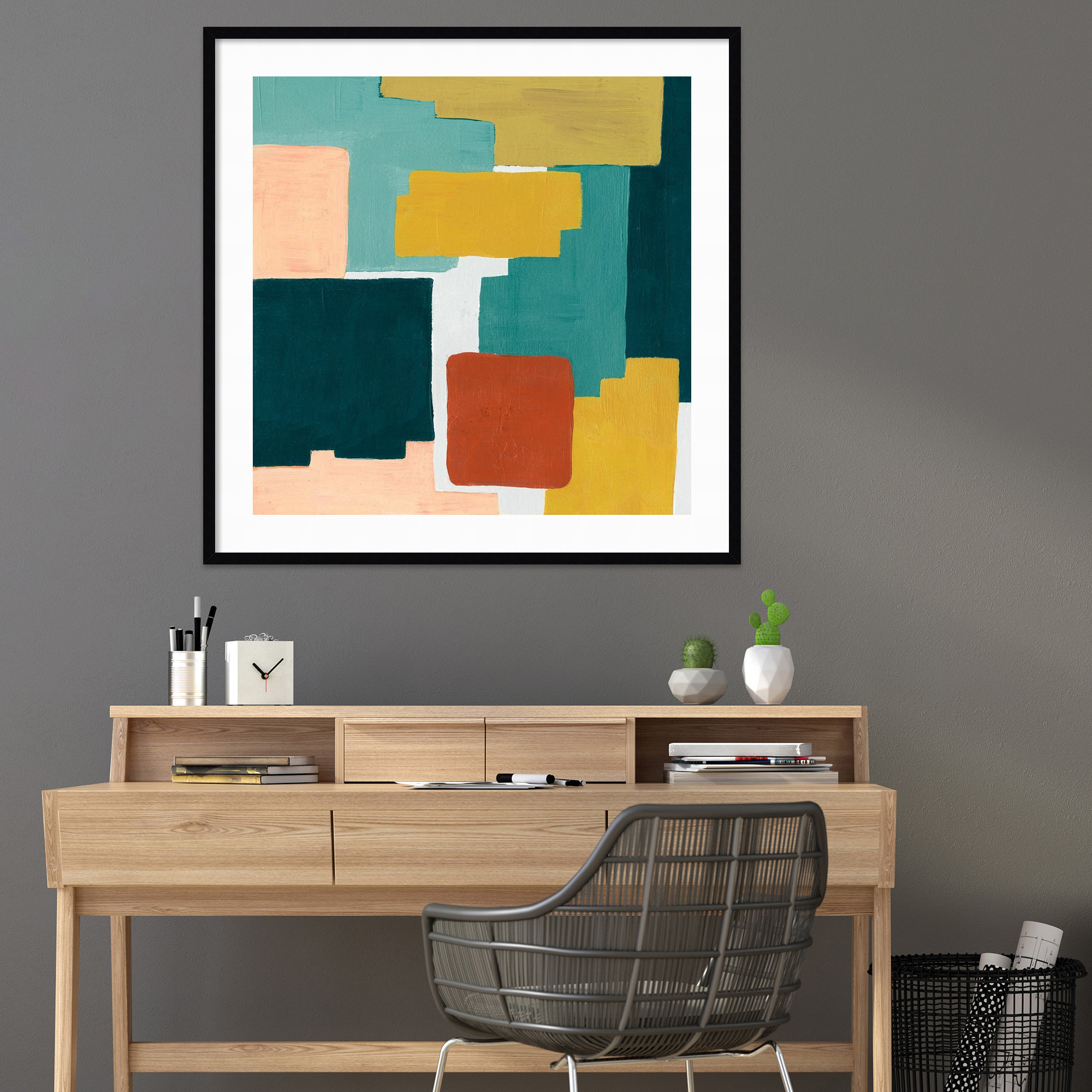 Block Abstract II by Grace Popp, 33.38" H x 33.38" W x 0.88" D, Noir Black Framed Paper