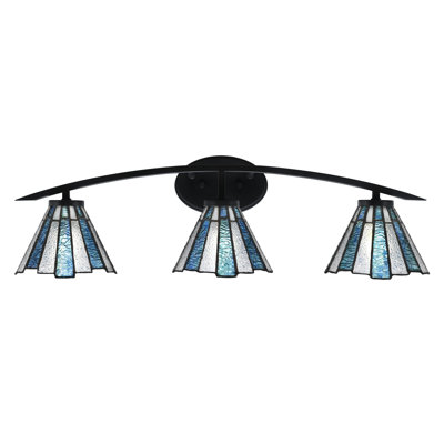 Kurve 3 Light Bath Bar With 7" Sea Ice Art Glass