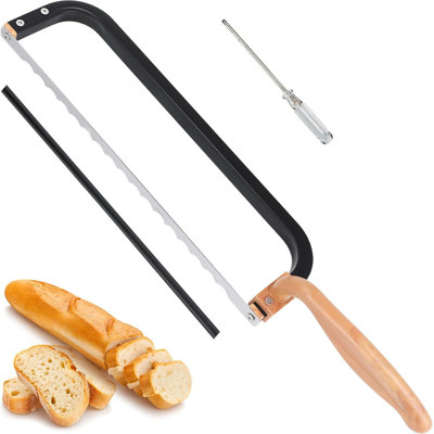 Bread Knife Handmade Bread Bow Knife 16" Serrated Bowl Knife, Aluminum Alloy Bread Saw Sourdough Knife Suit for Left & Right Handed People to Cut Baguettes Vegetables Fruits