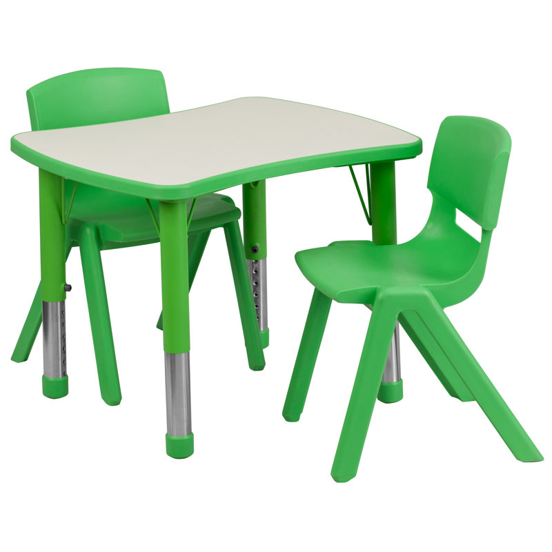 Ensemble de table rectangulaire en plastique avec 2 chaises l 21,875 "x L 26,625" Goddard, Vert
