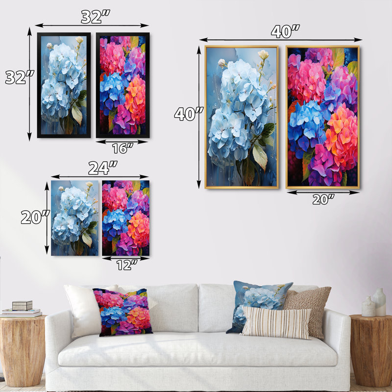 «Blue Hydrangea Subtle Serenade» «Blue Hydrangea Subtle Serenade» 2 - pièces sur, Cadre blanc, H 20 po x l 24 po