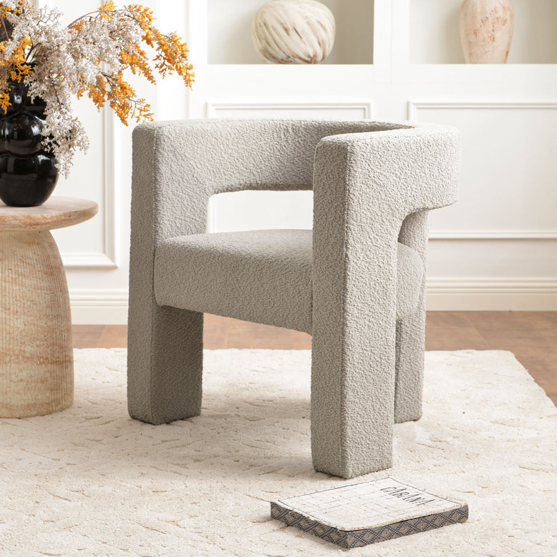 Brycie 28" W Boucle Square Armchair, Oatmeal Polyester Blend