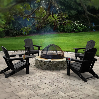 Wolak High Density Polyethylene Folding Adirondack Chair With Double Cup Holder(Set Of 4)