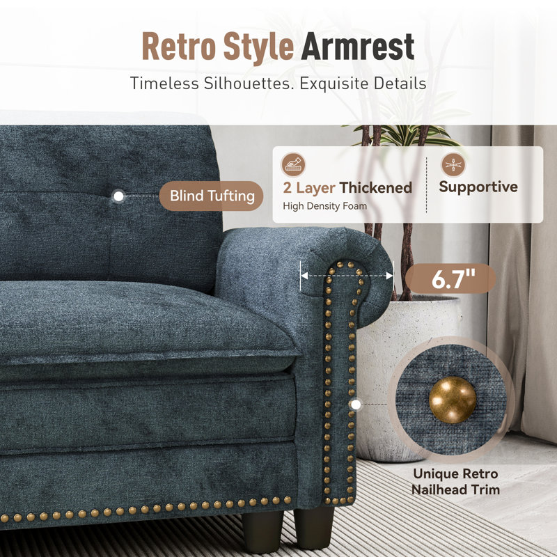 Ensemble de canapé modulaire rembourré 3 pièces avec garniture cloutée, ensemble de canapé surdimensionné avec canapé, causeuse et fauteuil