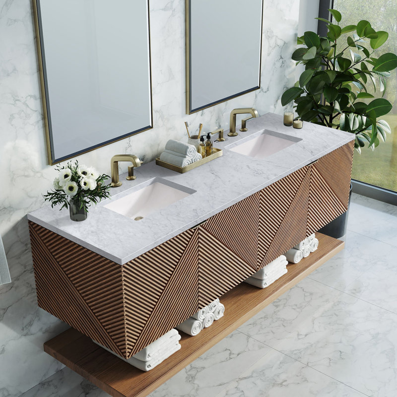 Marcello 72'' Double Bathroom Vanity with Quartz Top, Carrara White, 8" Widespread