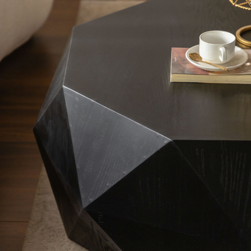 38"Three-Dimensional Embossed Pattern Design American Retro Style Coffee Table,Black Tabletop