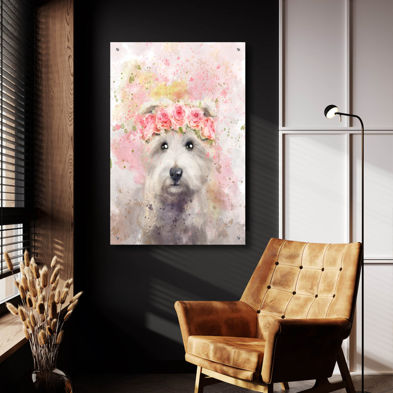 Art mural en verre épique «Flower Crown Maltese» par Furbaby Affiliates, H 16 po x l 12 po x P 0,13 po
