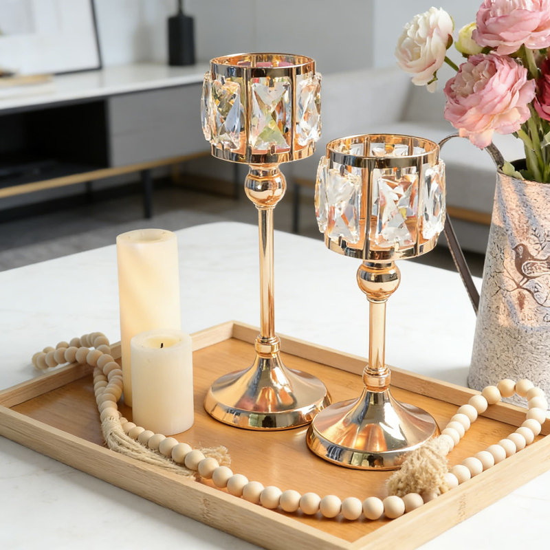 Set Of 3 Crystal Tealight Candle Holders, Metal And K9 Crystal Centerpiece Decor For Wedding, Dining Table, Party, And Home
