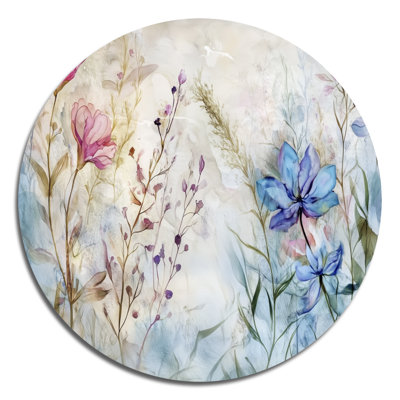 Printemps fleurs sauvages prairies - Art mural rond en métal floral